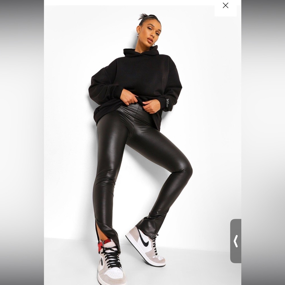 Black split leg leather pants/ leggings